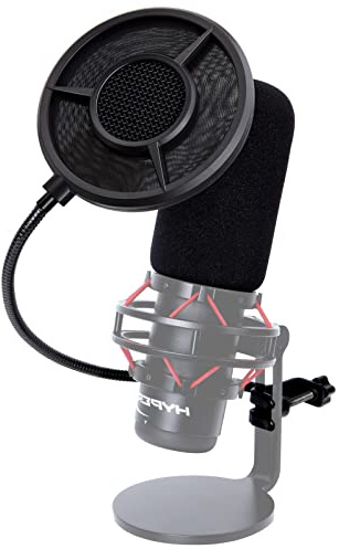 SUNMON Mic Pop Filter with Windsrceen Foam Cover,Compatible with HyperX QuadCast,6 Layered Wind Pop Screen with Flexible 360° Gooseneck Clip Stabilizing Arm for Improve sound quality,Noise reduction