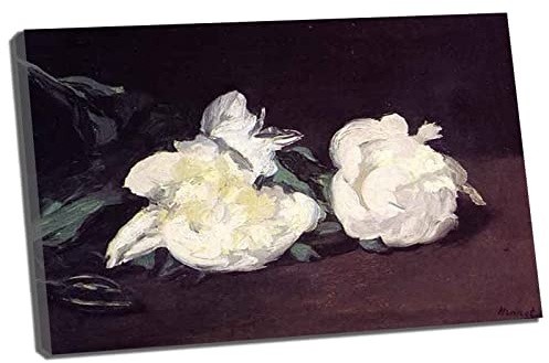Edouard Manet《Peonies and Secateurs》Art Painting for Bedroom Kitchen Office Home Decor Stretched and Framed Ready to Hang Artwork(framed,（50x70cm） 20x28inch)
