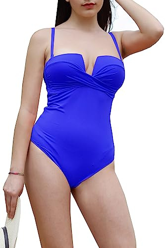 JOPHY & CO. Costume da Bagno Intero da Donna con Scollo a V Taglia Forte Monokino da Mare Sexy Push Up Imbottito Reggiseno Spiaggia Beachwear Swimwear cod.7600
