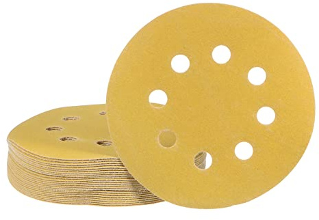 sourcing map 25pcs Gold Sanding Discs 5 Inch 220 Grits Hook and Loop Sandpapers 8 Holes Aluminum Oxide Abrasive Orbital Sanding Pads for Automobile Metal Woodworking