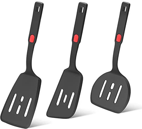 Beijiyi Pfannenwender Silikon 3er Set, 315°C Hitzebeständiger Silikon Geschlitzt Pfannenwender Spatel, BPA Frei Küchenhelfer Große Flexibler Pfannenwender für Eier, Pfannkuchen, Fisch, Burger