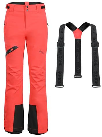 Pioneer Camp Pantaloni da Sci da Donna Cuciture Nastrate Impermeabili Ghette da Neve Integrate Ginocchio Articolato Bretelle Staccabili Regolabili Pantaloni Softshell Invernali da Esterno