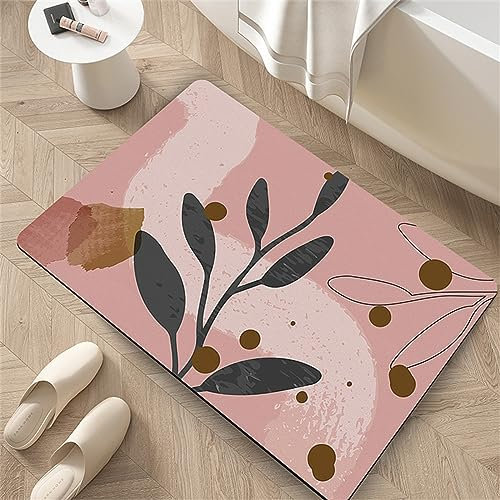 Hinnin Super Absorbierende Badematte Bodenmatte 60x100cm Teppich Läufer Duschvorleger Badematte rutschfest Fußmatten, Schnelltrocknende Badezimmerteppich Fußmatte Dusche, Badewannen Bathroom Mat Pink