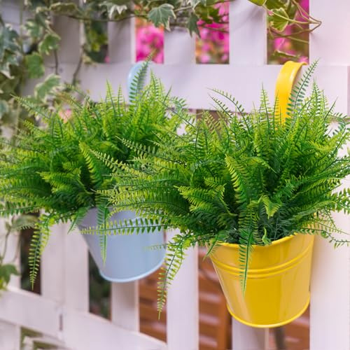 VaryFloral 10 Stück Künstliche Pflanzen Wie Echt Farn Kunstpflanze für Draußen Grün Plastik Pflanze Büsche und Sträucher Kunstpflanzen Wetterfest Farn Künstlich Wie Echt für Wohnzimmer Balkon Deko