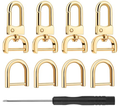Amaxiu 4 Stück karabinerhaken D Ring mit drehgelenk, Gold Schlüsselanhänger für Umhängetasche Keychain Hardware Keyring Clips Pets Collar Zubehör(mit Kleinen Schraubendrehern)