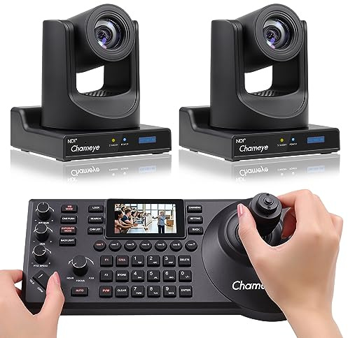Chameye NDI HX3 PTZ Kamera Set 20x Optischer Zoom KI-Auto-Tracking 3G-SDI HDMI USB3.0, mit 2 Stück 20x-NDI PTZ Kameras + PTZ Controller für YouTube vMix OBS Live-Streaming, C720Nx2+E300 - K220N