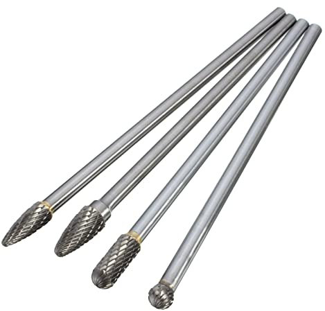 Lot de 4 fraises à tige longue de 6 mm pour métal, 15,2 cm de long, outil de travail du bois, meuleuse 1/4