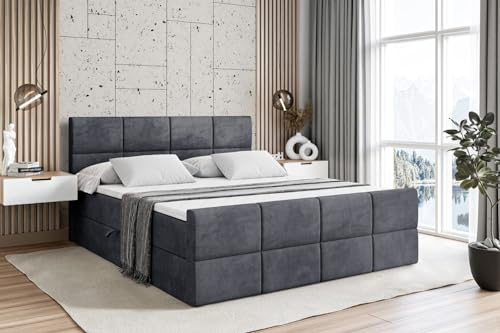ALTDECOR Boxbett mit H4-Matratze ARDENI-Z - 180x200 - Dunkelgrau | Lattenrost, Topper, Boxspringbett mit Bettkasten, Bett mit Stauraum, Doppelbett, Polsterbett