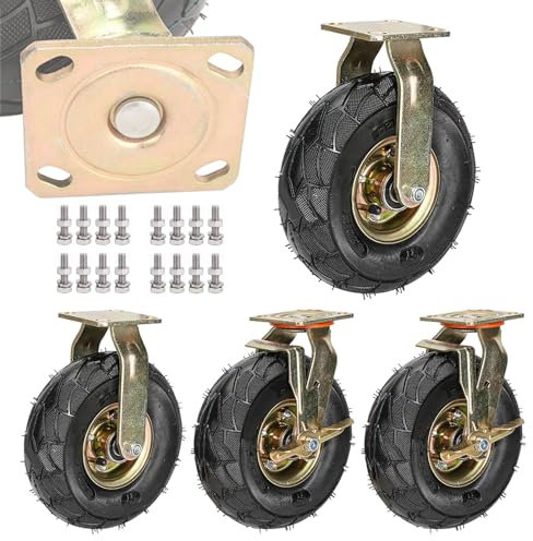 Schwerlastrollen 200mm 250mm Gumm Luftrad 4 Stück, 360 Grad Drehbar Keine Spuren & Leise Lenkrolle, Mit Bremse Industrie Transportroller, Ersatz Bockrolle Für Trolleys Möbel Werkbank (Color : Fixed+B