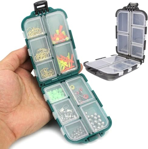 4 Stück Wasserdicht Tackle Box Angelbox Haken Köder Aufbewahrungsbox Kunststoff Angelkasten Köderbox Angeln Tackle Box Angeln Köderbehälter Für Angelzubehör, 10 Fächer, Schwarz, Grün, tragbar