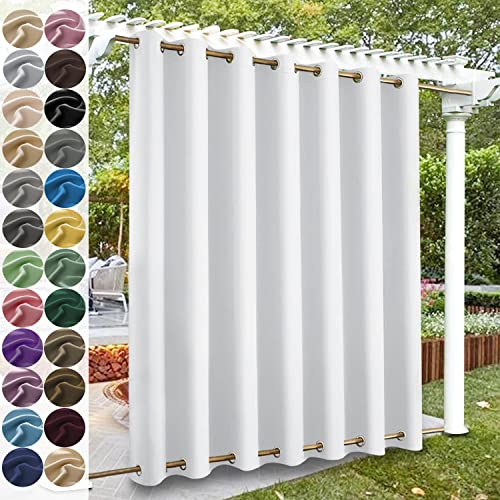 KUZRZNH Outdoor Vorhänge, Outdoorvorhänge mit ösen Oben und unten, Wasserdicht Wetterfest Vorhang Sonnenschutz Sichtschutz Gardine für Außen Terrasse Balkon Vorhalle,Weiß,1 Stück|155x213CM(BxH)