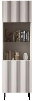 Mirjan24 Hochvitrine Arypot mit 5 Einlegeböden (Cashmere) | Standvitrine mit gefräster MDF-Front, gehärtetem Glas, Push-to-open-System und Metallfüßen, B/H/T: 56/185/42 cm