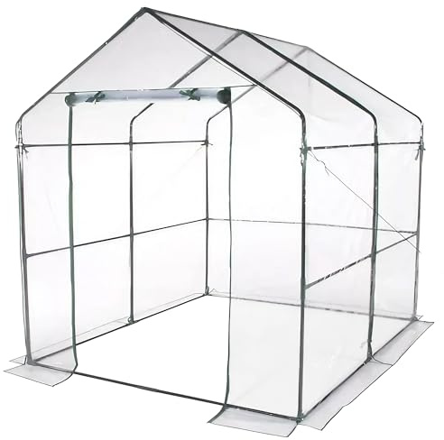 ESTO Serra da Balcone da Giardino, Corpo in Policarbonato e Telo in PVC Trasparente, Adatto per Colture Invernali, Copertura per Piante e Fiori (6 Ripiani)