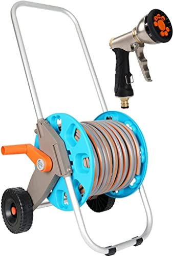 Schläuche für den Garten auf Rolle, Gartenschlauchwagen mit 2 Rädern, Schlauch und Griff, Aufrollwerkzeug für Außenwasserrohrständer für Garten, Rasen, Bauernhof, Autowaschanlagen (mit 30 m Schlauch)