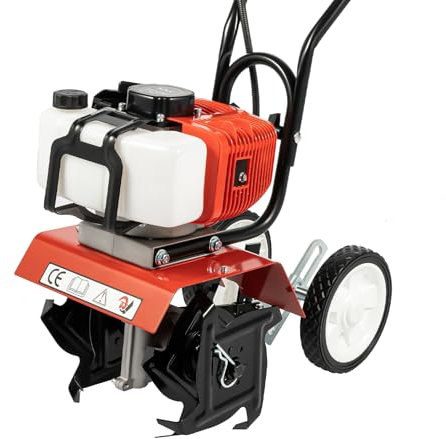 OUKANING Motoazada de gasolina de 30 cm de ancho de trabajo - fresadora de jardín de gasolina de 2 tiempos, motor de 2 tiempos, azada de jardín, 52 CC, 7000 rpm, azada de gasolina