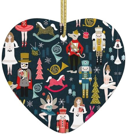 Women_S - Colgante de cerámica con forma de corazón y cuerda dorada para decoración de árbol de Navidad