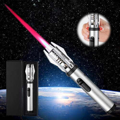 Vegena Briquet Tempête Jet Flamme Chalumeau, Coupe-Vent 20cm, Allume Gaz Butane Rechargeable Bougies, Camping, Cuisine (Vendu Sans Gaz) (Argent)