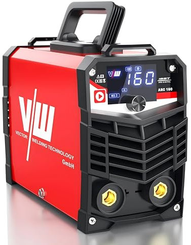 VECTOR WELDING 160A Saldatrice a Elettrodi, MMA/ARC/STICK Inverter Saldatrice, Saldatrice Portatile con IGBT e MCU per Principianti e Professionisti, ARC 160 con Hot Start, Arc Force