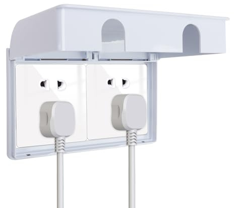 Plug Socket Covers UK Socket Cover Box Baby Pet Security Electric 86-Type Childproof Waterproof Plug & Light Switch Guard for Home, Kitchen, School and Nurseries (Double, White)
