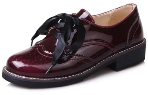 Amtopiyo Kvinnors eleganta brittiska college-stil brogues snörning hovskor med 2 par skosnören, Vinröd, 36 EU