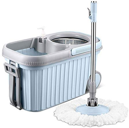 Msuiiixcccc Trapeador Giratorio y balde con 2 Cabezales de trapeador de Microfibra con dispensador de detergente para la Limpieza de Pisos