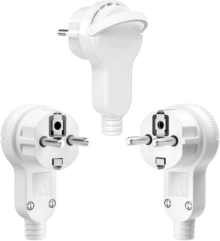 3 Stück Flachstecker 250V 16A, Schuko Stecker Flach mit Klappgriff & Kabelknickschutz, Europa Flacher Schuko Stecker Winkelstecker, Schutzkontakt Stecker für Kabel bis 3x1,5mm², IP20 für Innenbereich