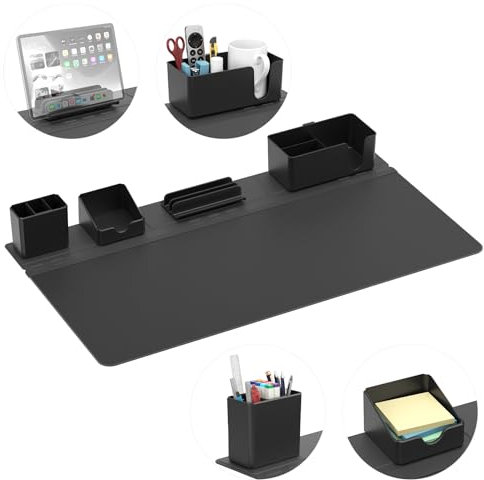 KDD Sottomano Scrivania & Set di Organizer Magnetici - Tappetino Mouse Grande con Supporto Telefono, Portabicchieri, Portapenne, Contenitore e Portacarte, Tappetino Mouse Gaming per Ufficio e Casa
