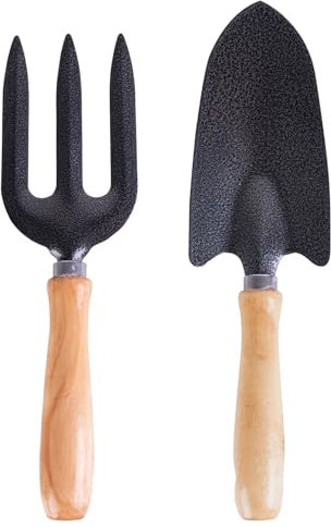 WY8 Garden Tools Set - 30cm Durable Hand Trowel & 27cm Fork with Ergonomic Wooden Handles for Planting, Weeding, Cultivating - Heavy-Duty Rust Resistant Metal Gardening Hand Tool Set for Outdoors
