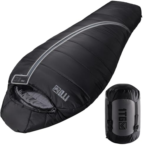 3–4 Season Sleeping Bag for Adults (Comfort 0°C-5°C) – Fits up to 185cm (6'1) Lightweight, Water-Resistant Mummy Sleeping Bag with Hood, Compact Compression Sack for Camping & Hiking