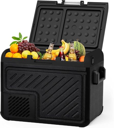 SHAREWIN 45L Car Refrigerator, 12V Portable Car Fridge Freezer, 12/24V DC&110-240V AC Electric Cooler Box, Compressor Camping Fridge for Camping RV Road Trip Truck Camper, with Wheels, -20℃ to 20℃