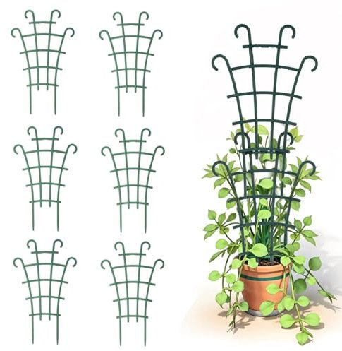 HXLJHALG 6Pcs Green Plastic Semicircular Climbing Plant Support Trellis for Indoor/Outdoor Plants, Mini Pot Support Stand, 10 x 6 Inch