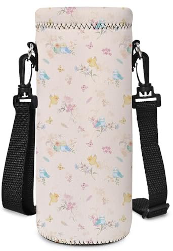 Mibbxea 750ML Wasserflasche Tragetasche,Umhängetasche für Flaschen,Neopren Flaschenkühler mit Tragegurt für Männer Frauen Reisen,Radfahren,Wandern,Fitnessstudio,Laufen,Camping (Vögel)