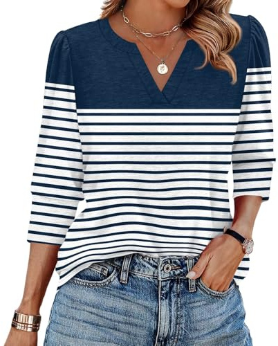 TOFOTL Cashmere Donna Deporte Maglietta Maglia Sportiva Manica Lunga Fútbol Fucsia Camicia a Righe Correr Stretch Resistente Elasticos Maglietta Scollo a V Donna 07-Marina S