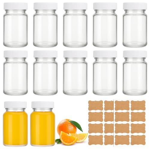 saerryor 12 Pack Mini Glass Shot Bottles With Lids 60ml Ginger Shot Bottles | 2oz,Include Labels, Small Glass Bottles, Small Shot Bottles With Lids, Juice Bottles, Mini Glass Bottles
