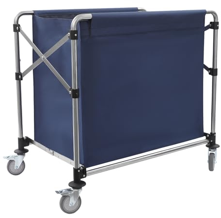 Cesta de lavandería Comercial Carro de lavandería Plegable de Acero Inoxidable para Ropa Sucia de Tela Oxford extraíble de 100kg, Capacidad de Carga para el hogar, Hotel, 90 * 60 * 88cm