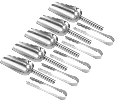 TOBBOMEY 5pièces Lot De Pelles à Bonbons Et Pinces à Glaçons Acier Inoxydable Pour Buffet Mariage Cuisine Bar Scoop Traditionnel Léger Et Précis Pour Glace Sucre Et Dessert