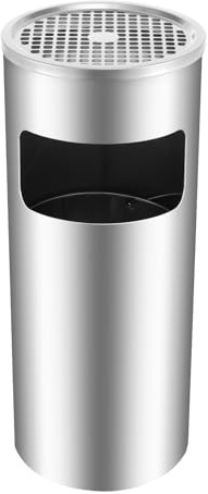 WINZING Papelera de acero inoxidable de 15 litros, con cenicero y asa, para interior/exterior (patio, terraza/oficina), 61 x 25 cm, compacto y ligero
