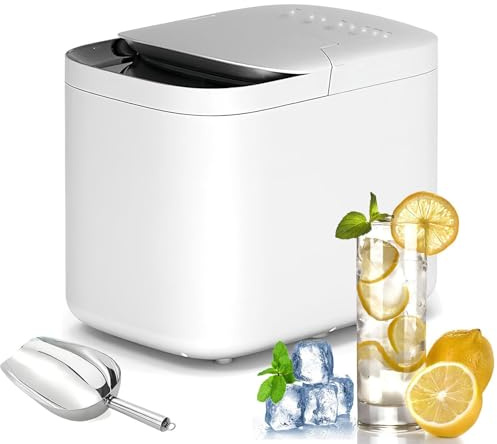 Máquina portátil para hacer hielo, máquina de hielo autolimpiante para encimera, fabrica 9 cubitos de hielo en 6 minutos, produce 15 kg/24 h, incluye cuchara y cesta para fiestas