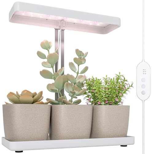 Outsunny Lampada per Piante con 42 Luci LED, 3 Vasi, Timer 8/12/16/24H, 5 Luminosità, Grow Light Regolabile in Altezza, Luce per Piante da Interno a Spettro Completo con Auto ON/Off, 3500K