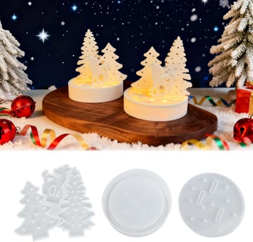 Silikonform Haus Teelicht, FORMVERSITY Gießform Tannenbaum, Silikonform Weihnachtsbaum silikonform Elch Rentier, Gießformen Silikon Teelicht, silikonformen Gießformen Weihnachten, Gipsformen zum Gieße