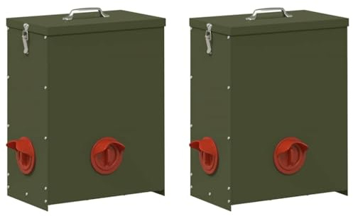 vidaXL Hühnerfütterer 2 Olive Grün 32,5 x 20,5 x 43 cm 25 kg