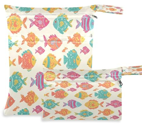 Waassud 2 sacchetti per pannolini riutilizzabili, colorati, con 2 tasche con cerniera, sacchetti per pannolini, per costume da bagno, vestiti da palestra