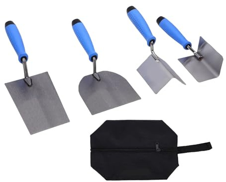 NOENNULL Set di 5 Cazzuole per Intonaco, Cazzuola per Piastrelle, Attrezzo per Calcestruzzo, in Acciaio Inox, per Angoli Esterni Ed Interni, Cazzuole per Muratura con Manico in TPR, per