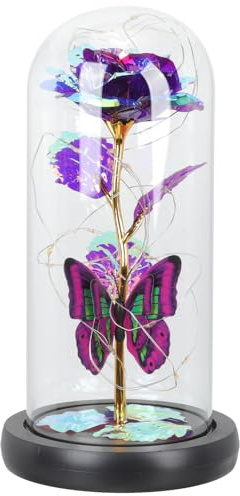 DIYEAH Rose Éternelle sous Cloche Verre Fleur pour Décoration Cadeau Anniversaire Mariage