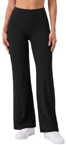 Fisoew Dam utsvängda yogabyxor hög midja leggings bootcut sportbyxor fitness gym utsvängda byxor, svart, M