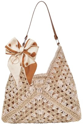 HTTDSLF Strandtasche Damen Sommer Handtasche Tasche, Stilvoll Korbtaschen Basttaschen, Boho Shopper Tasche, Stroh Schultertasche Umhängetasche für Reisen Einkaufen & Urlaub