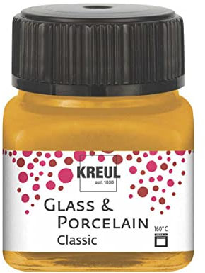 Kreul 16247 - Glass & Porcelain Classic metallic Gold, in barattolo da 20 ml, vernice brillante a base d'acqua per vetro e porcellana, ad asciugatura rapida, opaca