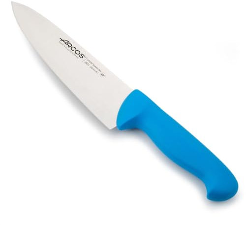 Arcos Coltello Chef 2900 – Lama in Acciaio Inossidabile Nitrum 20 cm con Manico in Polipropilene Blu – Ergonomico e Argentato per Uso Intenso – Sistema di Identificazione per una Migliore Igiene