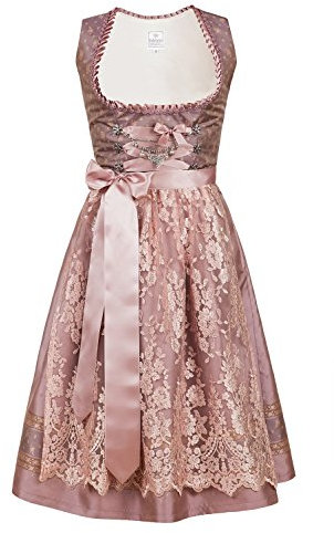 Edelnice Trachtenmode Exklusives Designer Midi Dirndl Madeleine inkl. Spitzen Dirndlschürze und Charivari Gr. 32-52, Rosa, 34