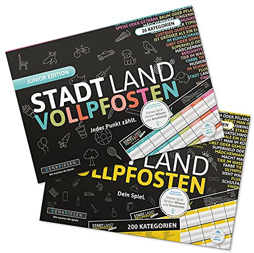 DENKRIESEN - Stadt Land VOLLPFOSTEN® - A4- Doppelpack - Kreatives Stadt Land Fluss | Für Klein und Groß | im handlichen DIN-A4 Format - Kinderspiel - Familienspiel - Geschenkidee